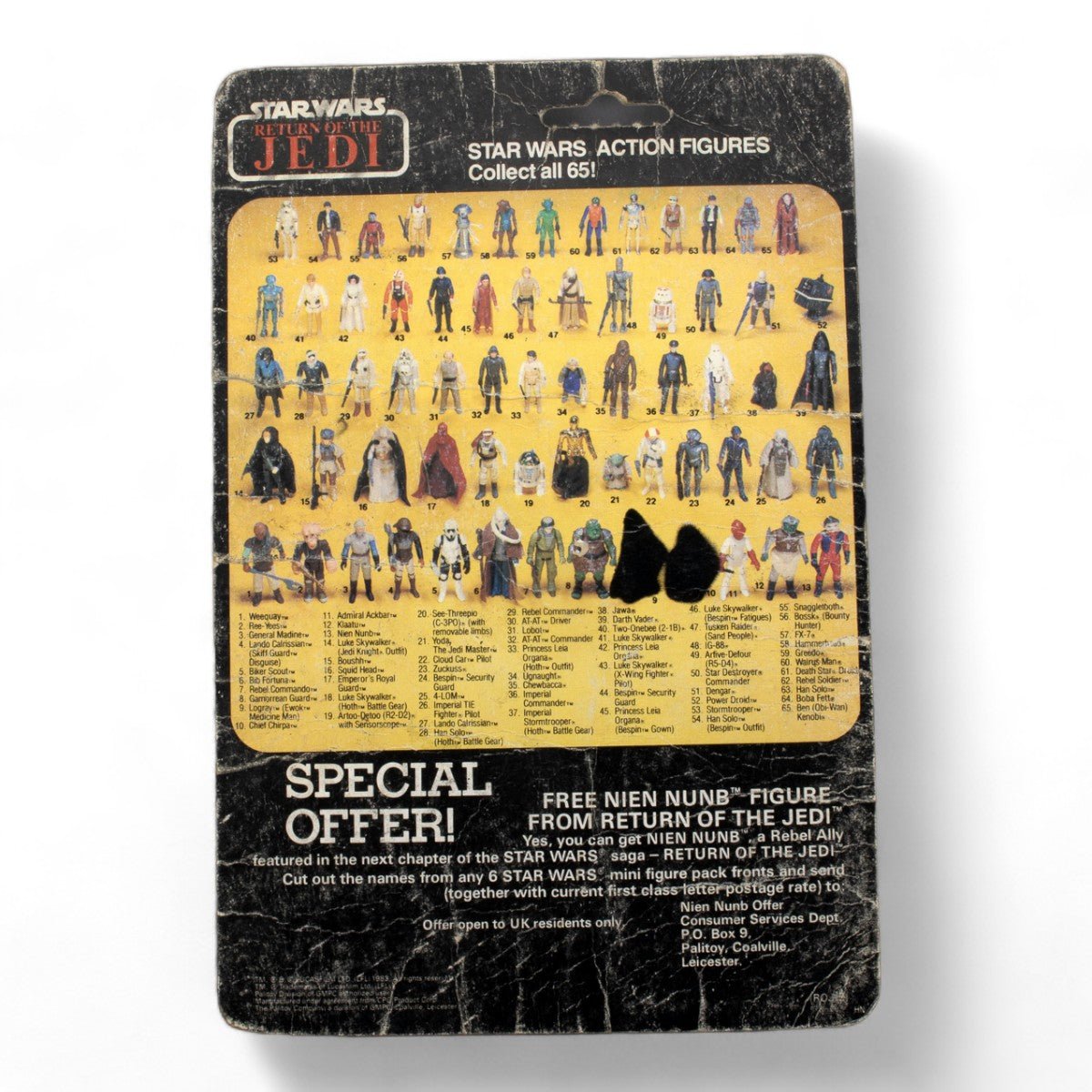 LANDO CALRISSIAN SKIFF GUARD PALITOY ROTJ 65A CARDBACK VINTAGE STAR WARS POOR Picture 2