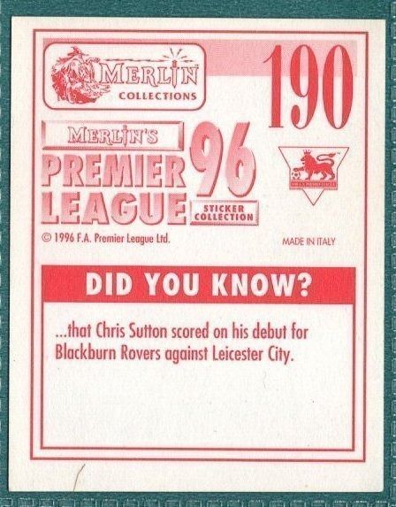 Merlin Premier League 96 Sticker – Alan McDonald Queens Park Rangers No. 190