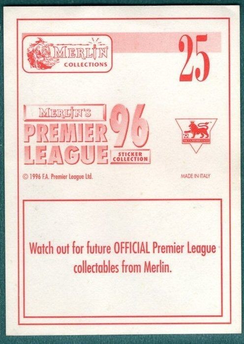 Merlin Premier League 96 Sticker – Alan Shearer Superstar Blackburn Rovers No.25