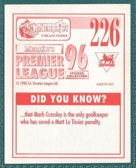 Merlin Premier League 96 Sticker – Andy Clarke Wimbledon FC No. 226