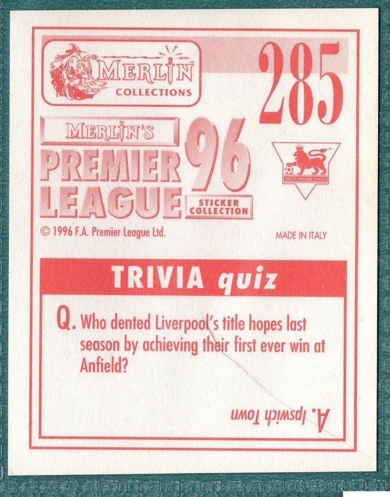 Merlin Premier League 96 Sticker - Andy Myers Chelsea FC No. 285