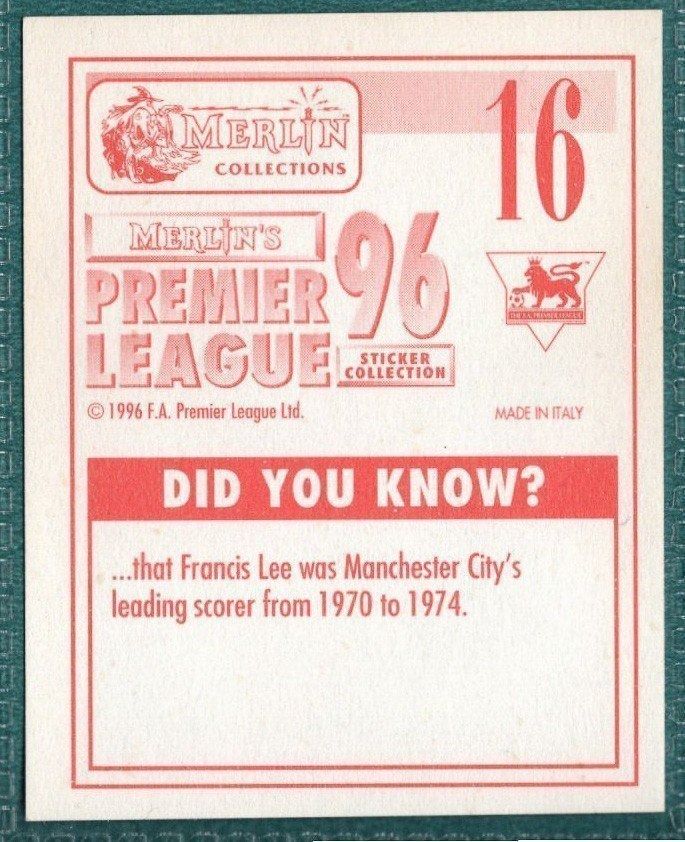 Merlin Premier League 96 Sticker – Billy McKinlay Blackburn Rovers No. 16