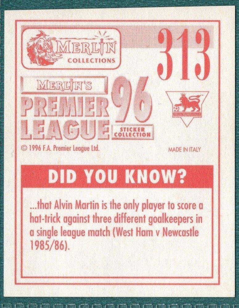 Merlin Premier League 96 Sticker - Chris Kiwomya Arsenal FC No. 313