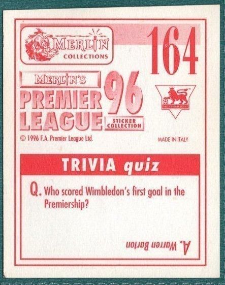 Merlin Premier League 96 Sticker – Colin Calderwood Tottenham Hotspur No. 164