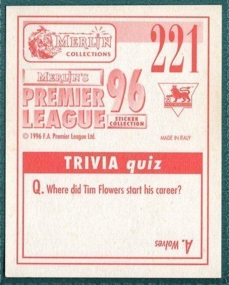 Merlin Premier League 96 Sticker – Gary Elkins Wimbledon FC No. 221