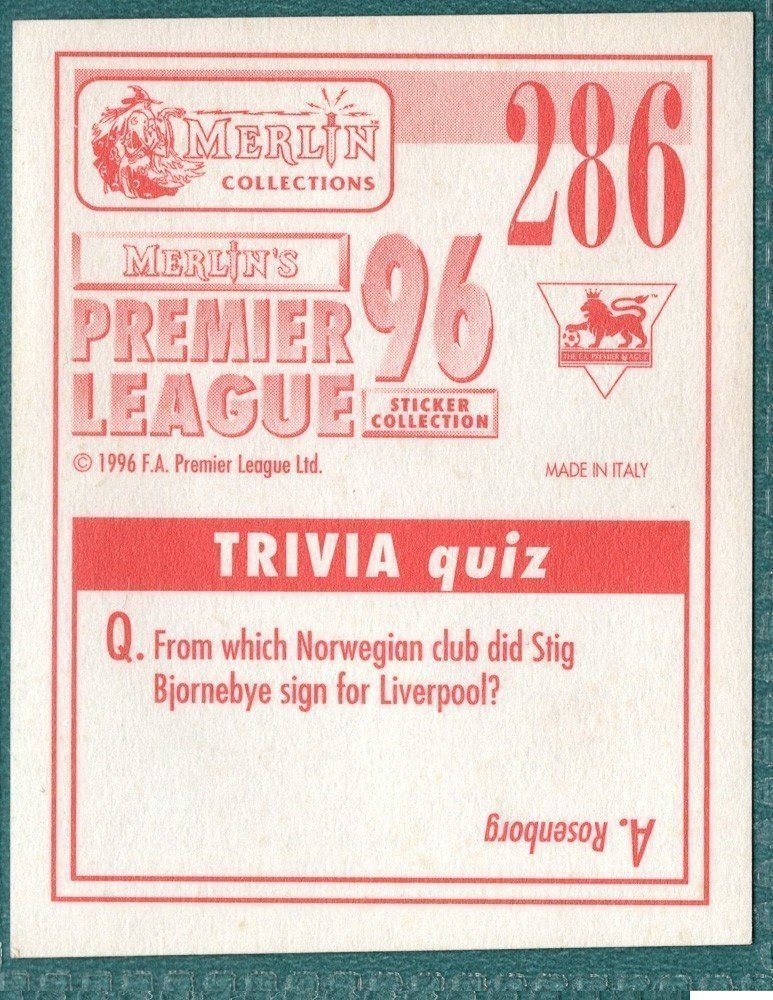 Merlin Premier League 96 Sticker - Gavin Peacock Chelsea FC No. 286