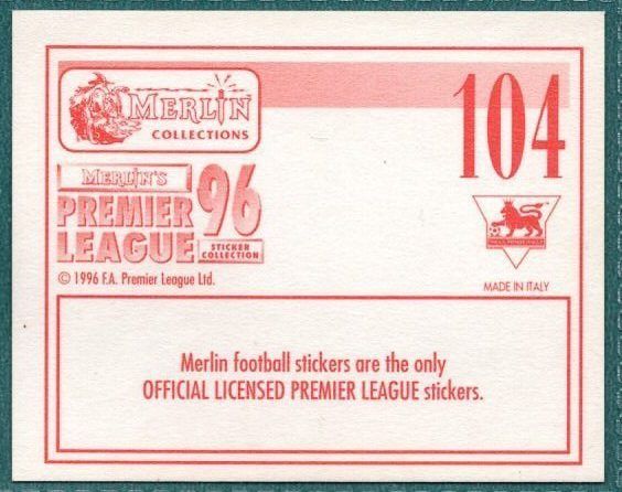 Merlin Premier League 96 Sticker – Jamie Redknapp Liverpool FC L/P Foil No. 104