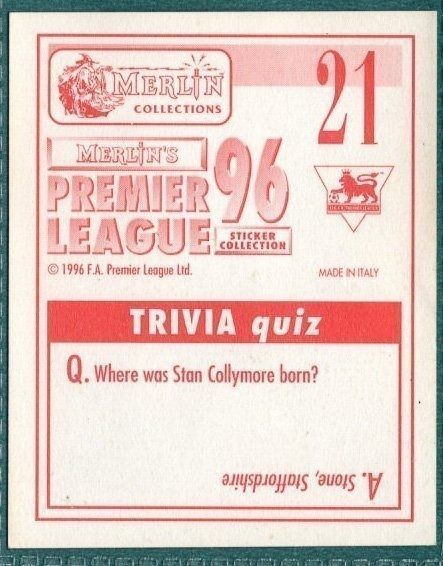 Merlin Premier League 96 Sticker – Jason Wilcox Blackburn Rovers No. 21