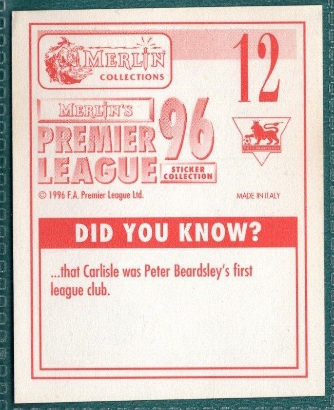 Merlin Premier League 96 Sticker – Jeff Kenna Blackburn Rovers No. 12