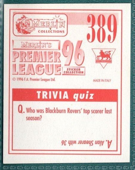Merlin Premier League 96 Sticker – John Ebbrell Everton FC No. 389