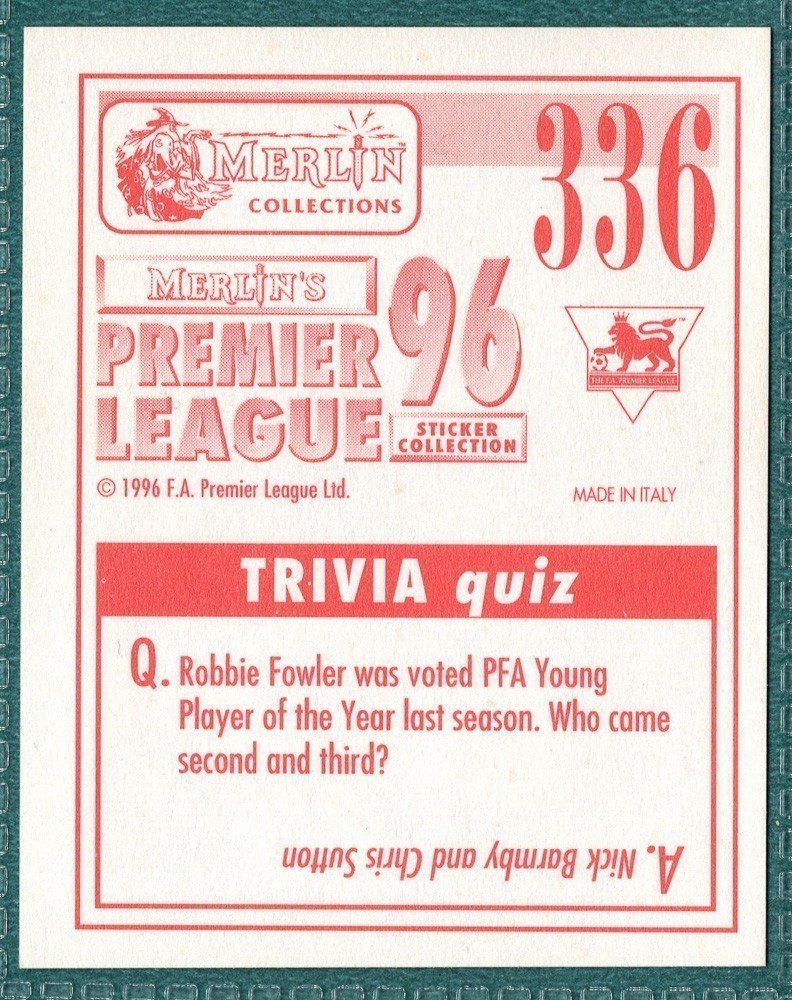 Merlin Premier League 96 Sticker - John Sheridan Sheffield Wednesday No. 336