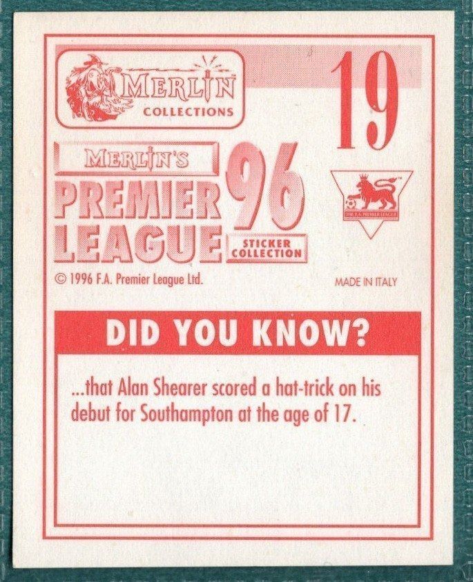 Merlin Premier League 96 Sticker – Kevin Gallacher Blackburn Rovers No. 19