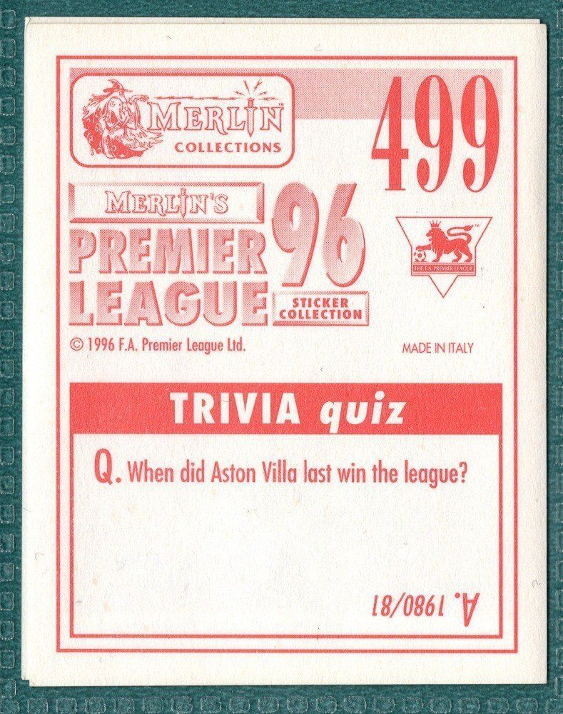 Merlin Premier League 96 Sticker – Nicky Barmby Middlesbrough No. 499