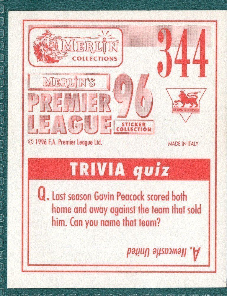 Merlin Premier League 96 Sticker - O'Neill Donaldson Sheffield Wednesday No. 344