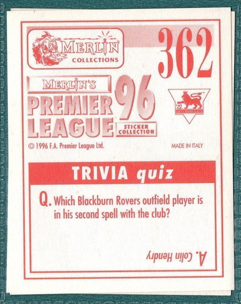 Merlin Premier League 96 Sticker - Stan Lazaridis West Ham United No. 362