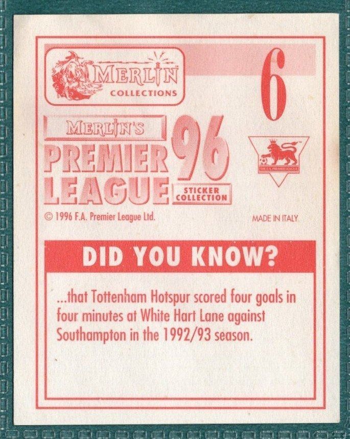 Merlin Premier League 96 Sticker – Tim Flowers Blackburn Rovers