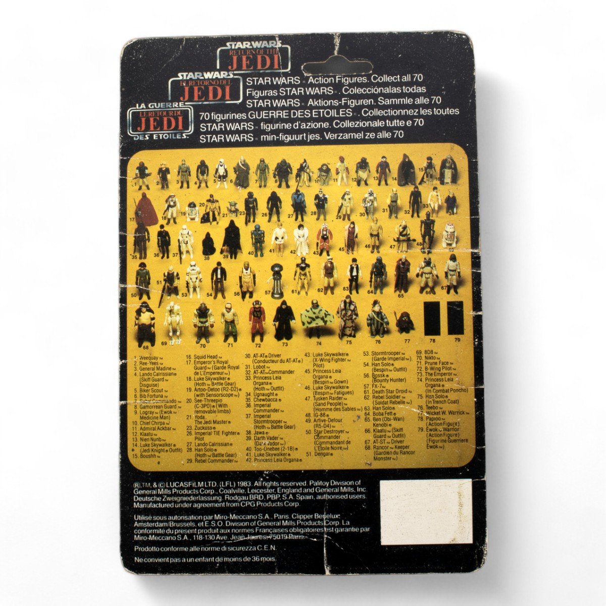 NIKTO TRI - LOGO PALITOY ROTJ 70B CARDBACK VINTAGE STAR WARS FAIR+ - DT Collectable Toys