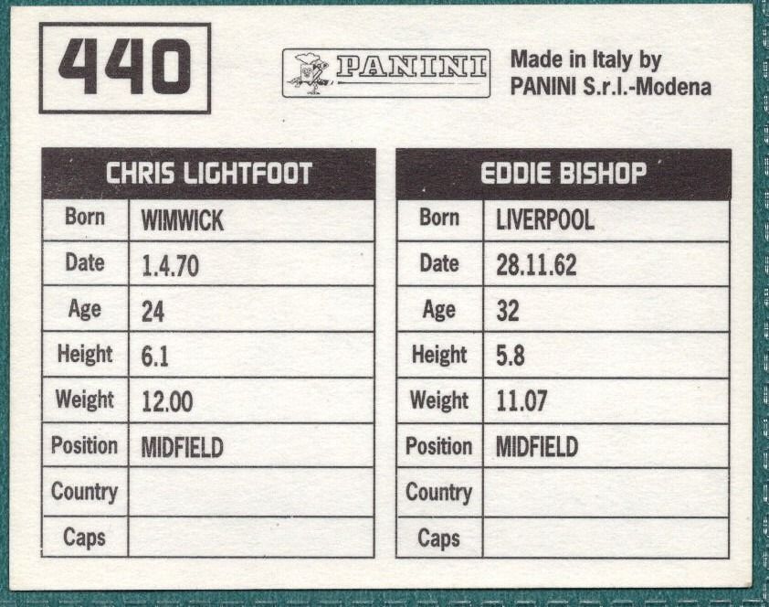 Panini Sticker Bishop / Lightfoot Chester City No.440
