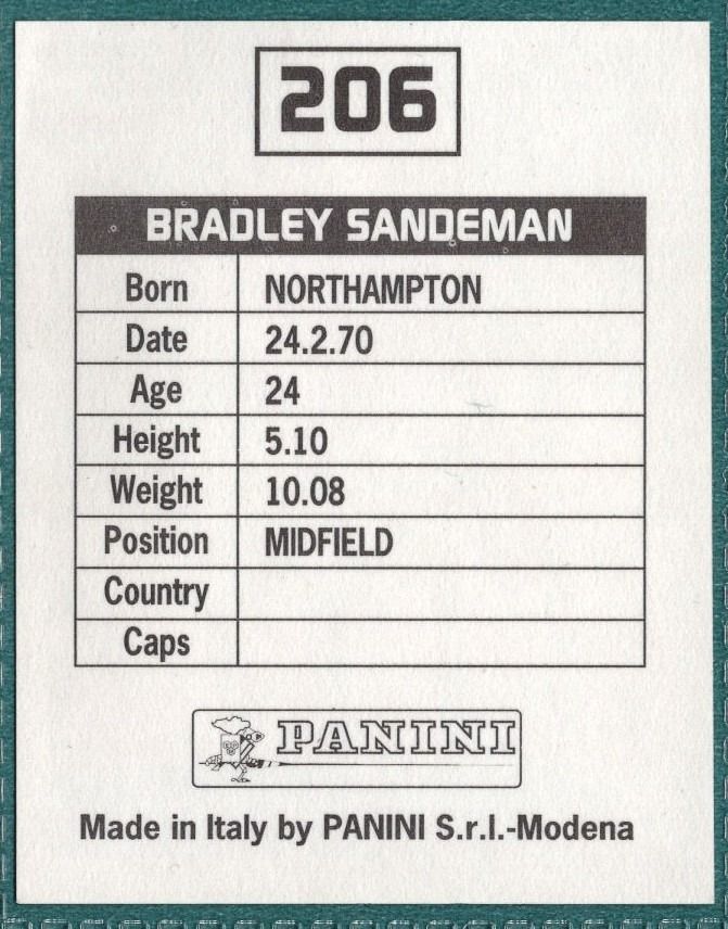Panini Sticker Bradley Sandeman Port Vale No.206