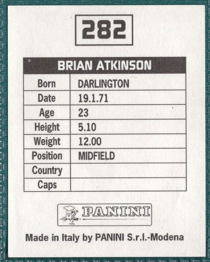 Panini Sticker Brian Atkinson Sunderland No.282