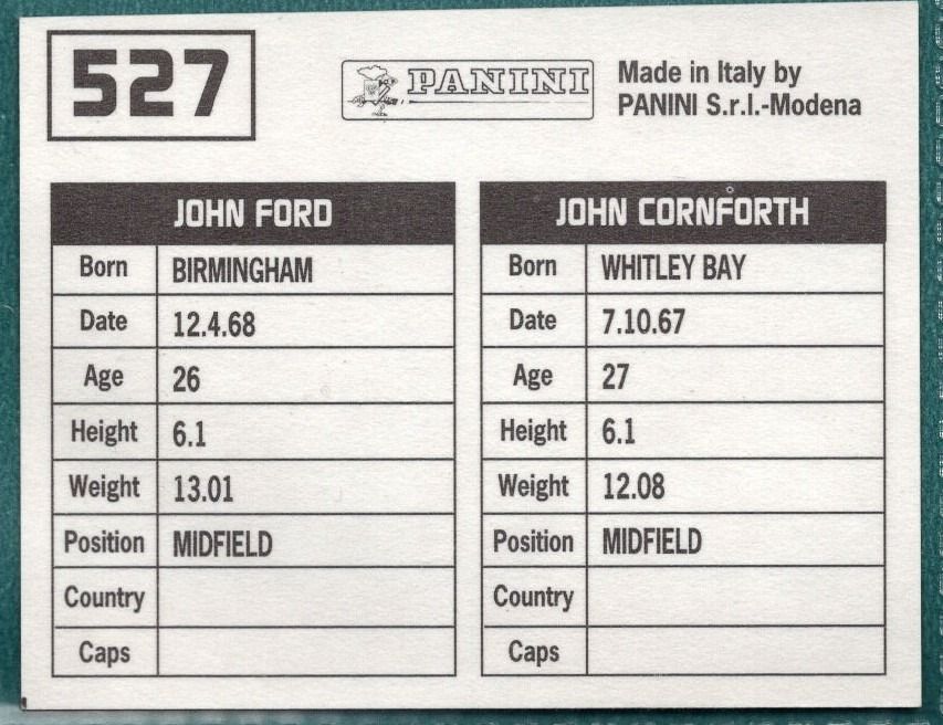Panini Sticker Cornforth / Ford Swansea City No.527