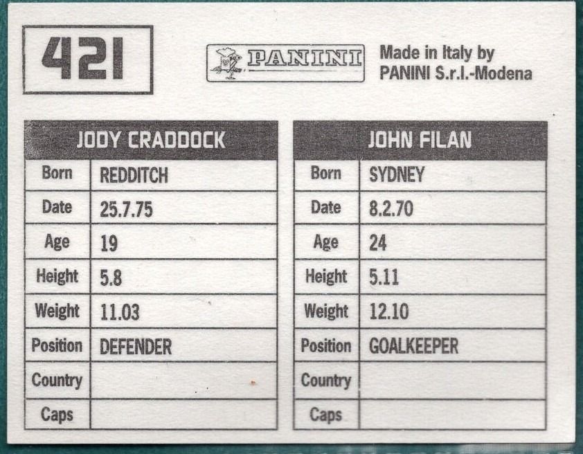 Panini Sticker Filan / Craddock Cambridge United No.421