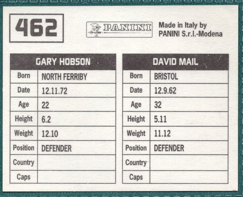 Panini Sticker Mail / Hobson Hull City No.462