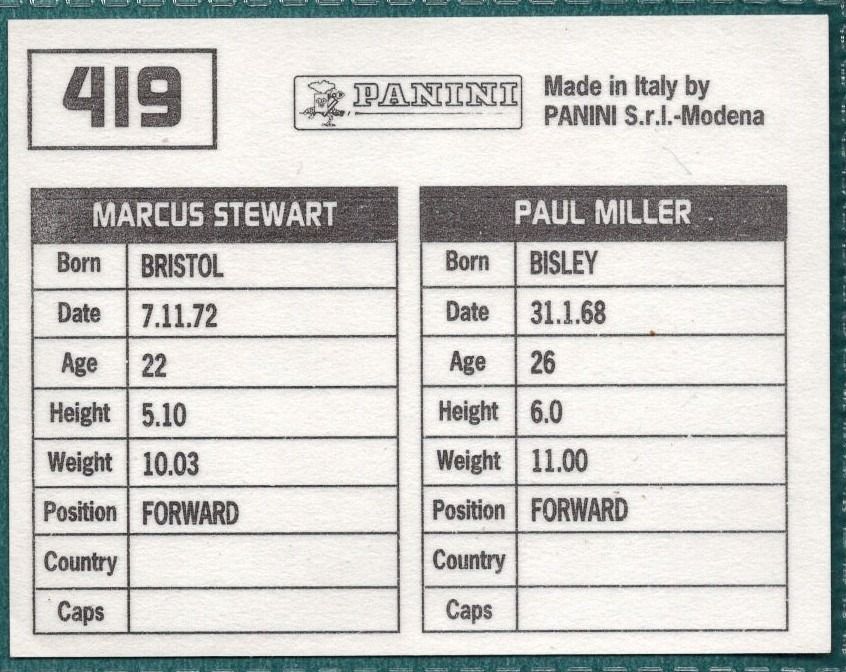 Panini Sticker Miller / Stewart Bristol Rovers No.419