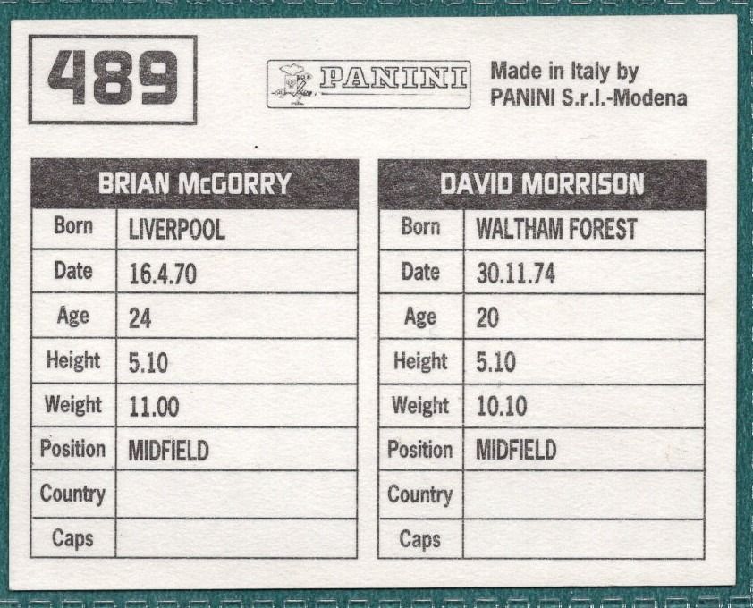 Panini Sticker Morrison / McGorry Peterborough United No.489