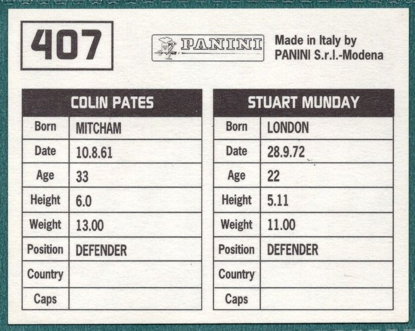 Panini Sticker Munday / Pates Brighton No.407