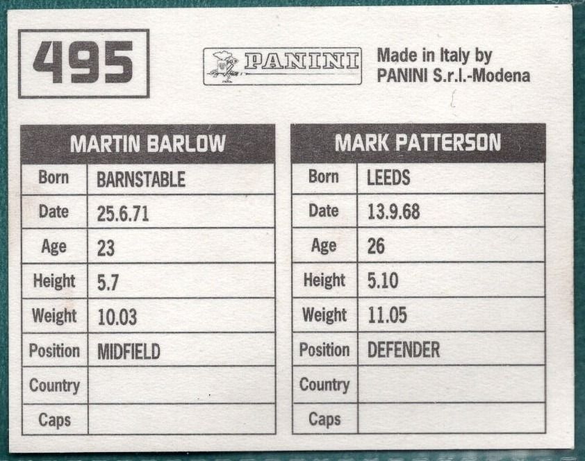 Panini Sticker Patterson / Barlow Plymouth Argyle No.495