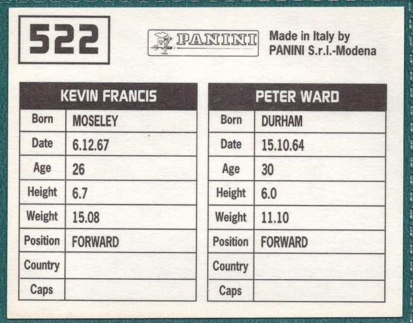 Panini Sticker Ward / Francis Stockport County No.522