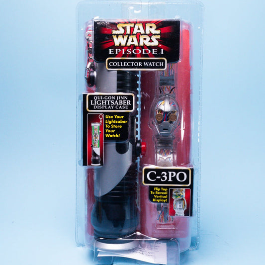 Star Wars Episode 1 C - 3PO Collector Watch & Qui - Gon Jinn Lightsaber Case Picture 1