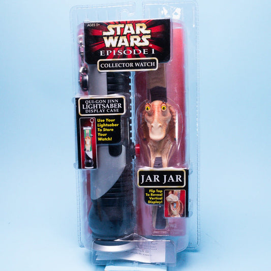 Star Wars Episode 1 Jar Jar Binks Collector Watch & Qui - Gon Jinn Lightsaber Case Picture 1