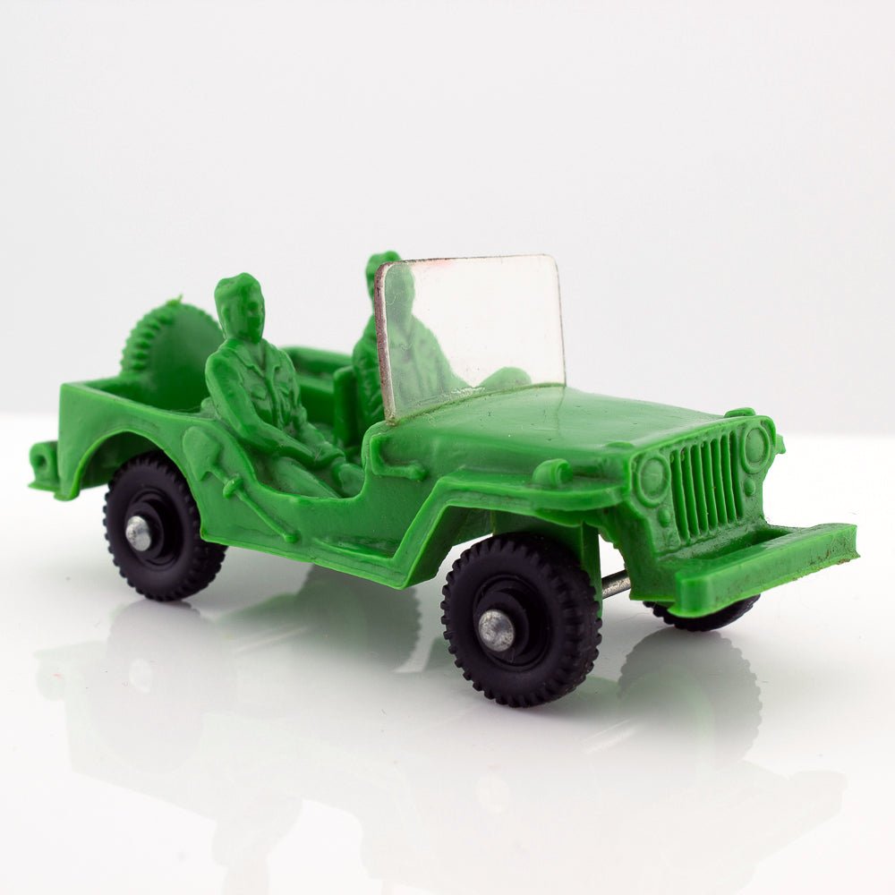 Tomte Laerdal Norway, 2 Jeep Willys 1962 Vintage Green Vinyl Plastic Model