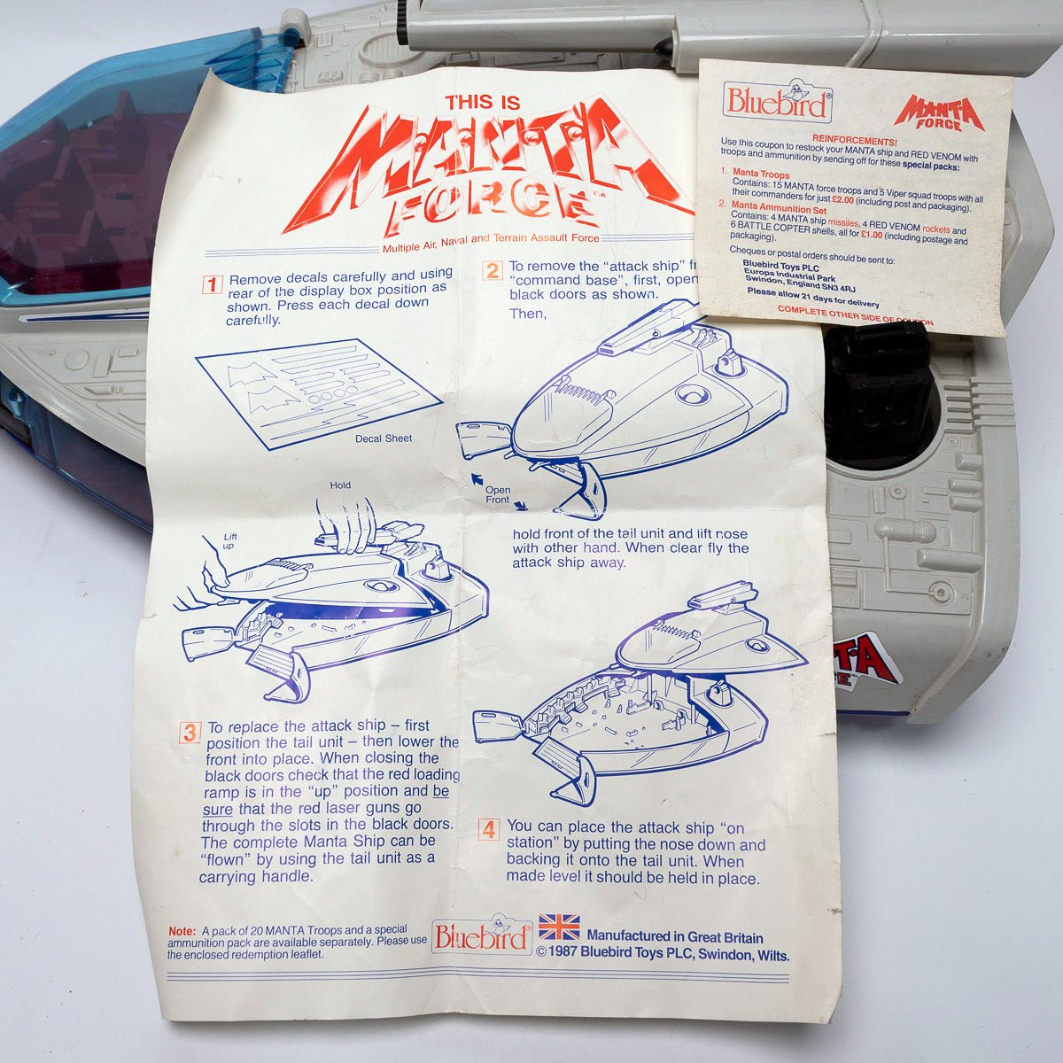 Vintage 1987 Bluebird Toys Manta Force Command Ship Play Set Complete Excellent Action Figure Playset Picture 15