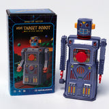 Vintage 1997 Masudaya Mini Target Robot Clockwork Tin Toy Replica Mint & Boxed