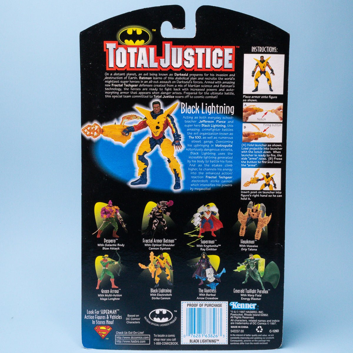 Vintage Kenner Total Justice BLACK LIGHTNING 1996 DC Comics MOC Action Figure - DT Collectable Toys