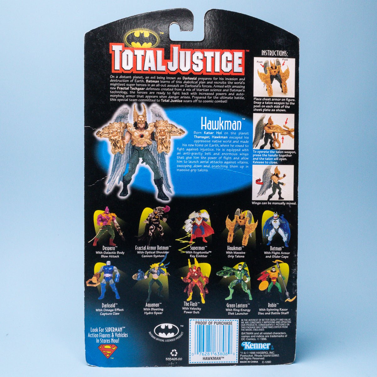 Vintage Kenner Total Justice HAWKMAN 1996 DC Comics Action Figure - DT Collectable Toys