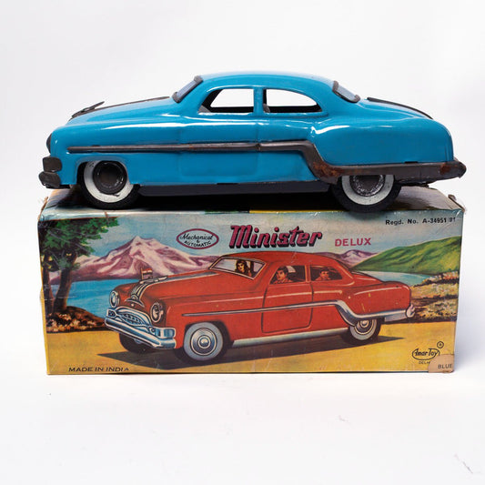 Vintage Minister Delux 1950's Tinplate Friction Mechanical Car Made in India Tinplate Toys Picture 1