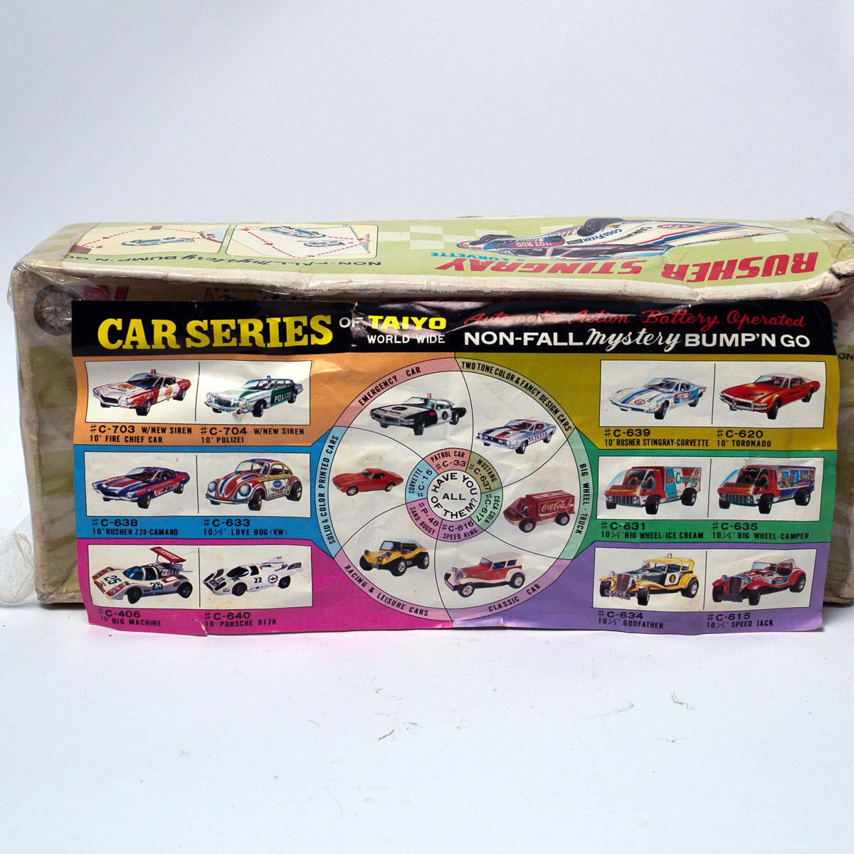 Vintage Rusher Stingray Corvette C - 639 Taiyo Bump 'n Go Tinplate Toy Car MIB