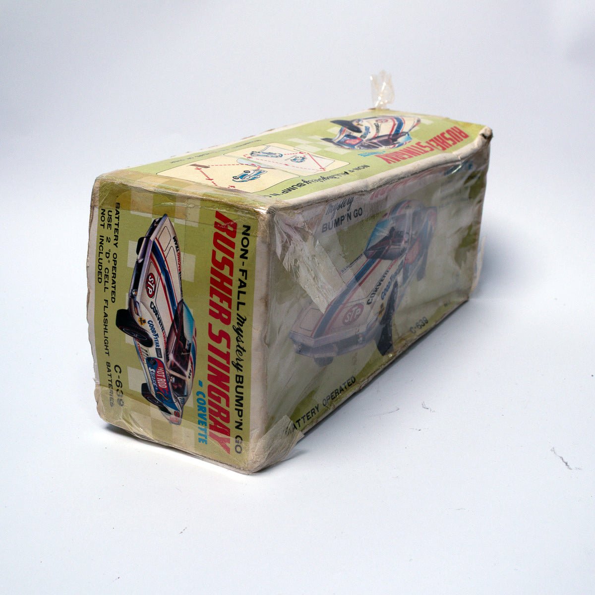 Vintage Rusher Stingray Corvette C - 639 Taiyo Bump 'n Go Tinplate Toy Car MIB