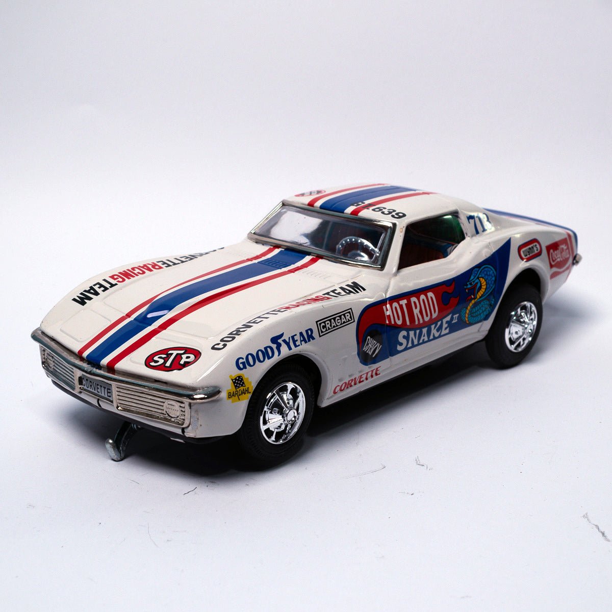 Vintage Rusher Stingray Corvette C - 639 Taiyo Bump 'n Go Tinplate Toy Car MIB