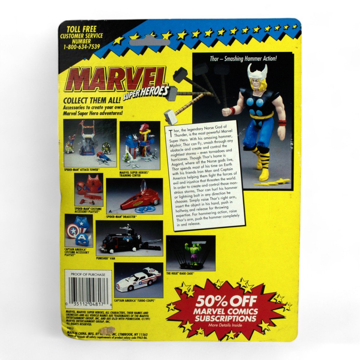 Vintage Toy Biz Thor, Long Accessories, Marvel Super Heroes Carded Figure Opened - DT Collectable Toys