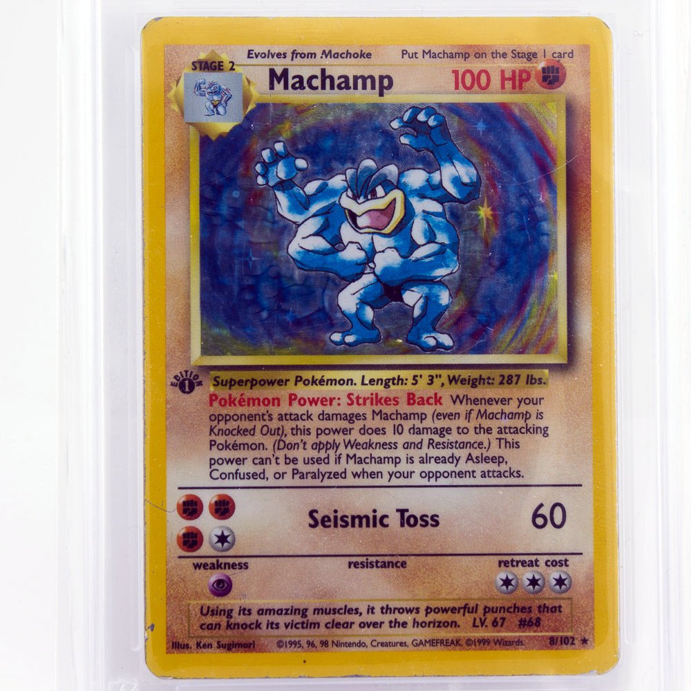 1999 Pokemon Base Set 1st Edition 8/102 Machamp Holo Rare ACE 3 GOOD