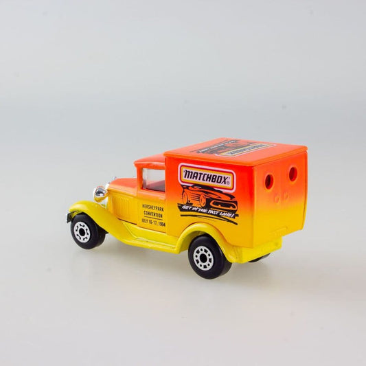 Matchbox Promo Model A Ford from Hershey Park Convention July 16-17, 1994. The Model A Ford Delivery Van comes In striking Matchbox Colours. It comes Mint condition with no paint loss or wear. It also comes in a Near Mint white promo box which are each individually numbered on the inside.