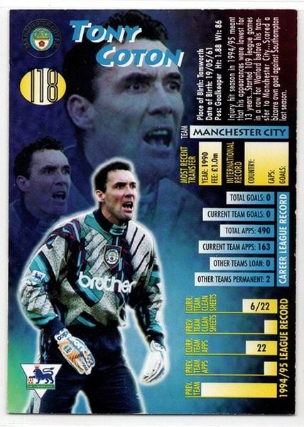 Merlin Ultimate Tony Coton Manchester City No.118, Premier League 1995-96