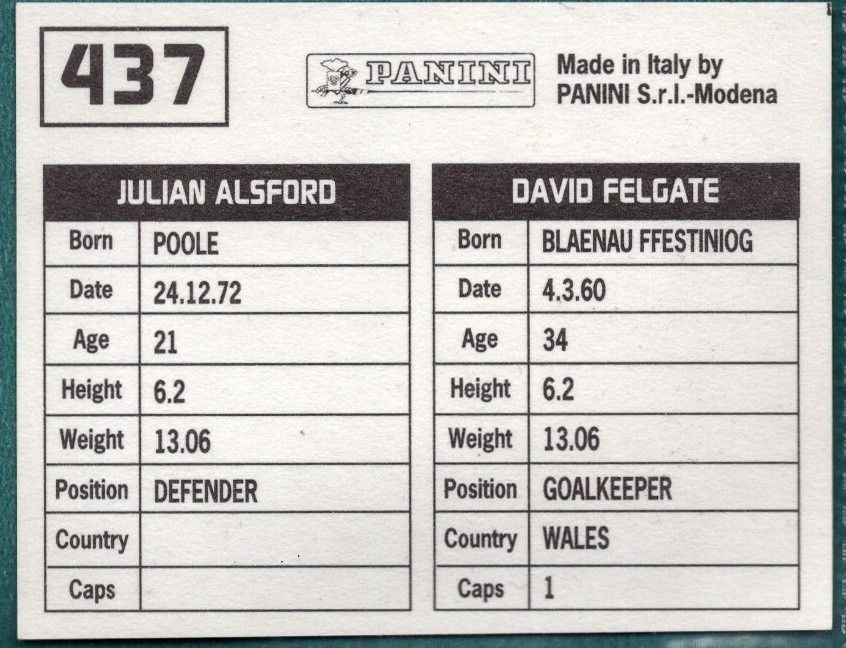 Panini Sticker Felgate / Alsford Chester City No.437