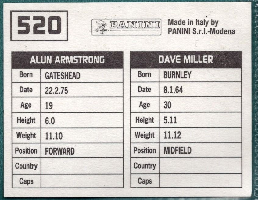 Panini Sticker Miller / Armstrong Stockport County No.520
