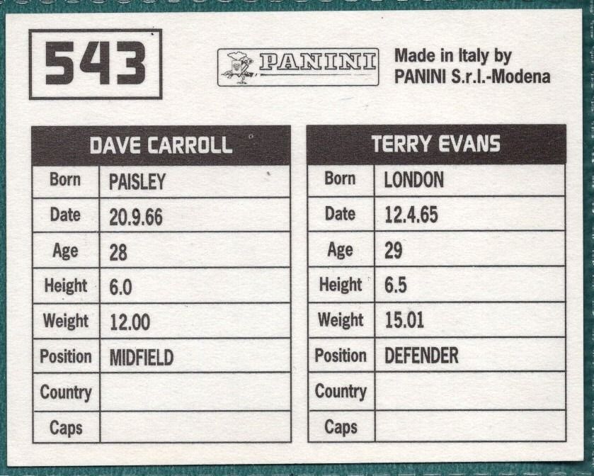 Panini Sticker Evans / Carroll Wycombe Wanderers No.543